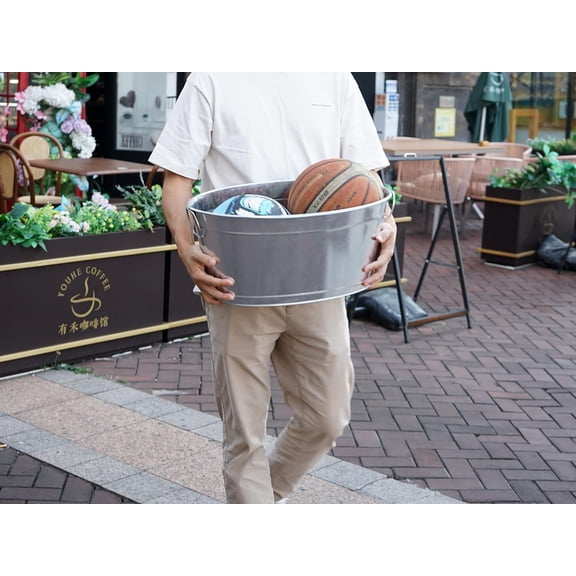 Large 6-Gallon Galvanized Tin Beverage Tub, 20x14x10 inches (Pack of 2)