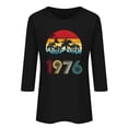 thumbnail image 4 of Womens Birthday T Shirts 1976 Graphic Print Crew Neck 3/4 Length Sleeve Pullover Tops Casual Vintage Tees (XXL, Black), 4 of 4