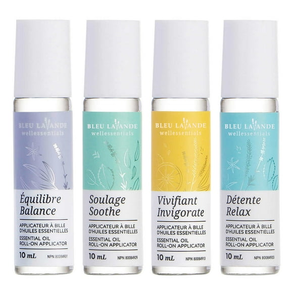 Bleu Lavande Applicateurs Roll-on d'Huiles Essentielles, 4 x 10 ml