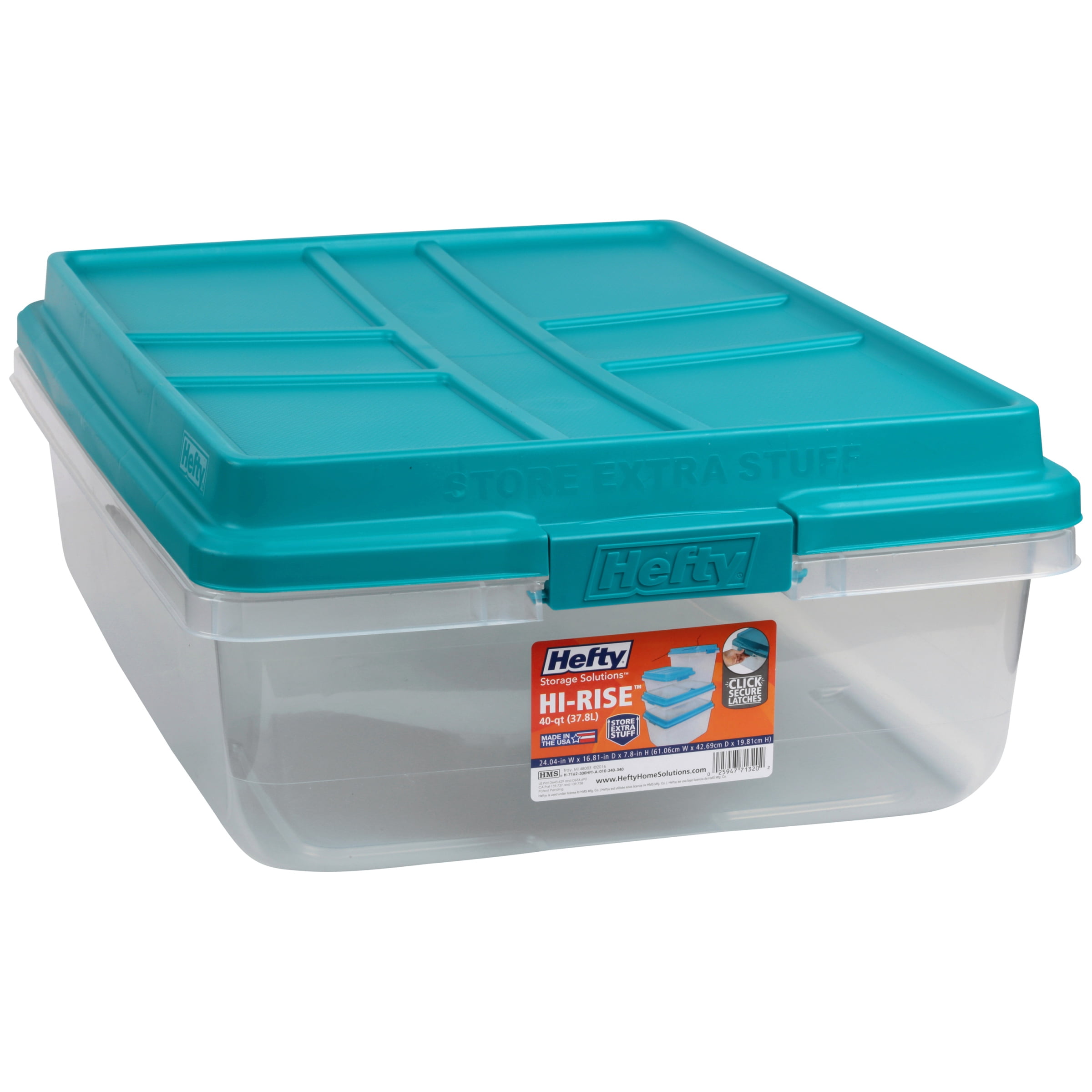 Details About Underbed Storage Box 40qt High Rise Clear Latch Container Teal Lid W Handles