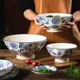 thumbnail image 2 of Qeeadeea Large Ceramic Ramen Bowl Set Of 2, Microwave Bowl Set For Kitchen, Soup Bowl For Cereals, Salads. Microwave And Oven Safe.-white and blue-10 in, 2000ml, 2 of 7