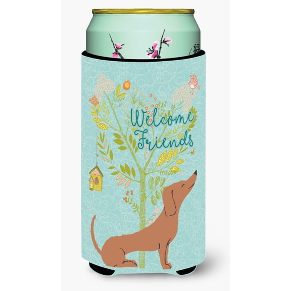 Carolines Treasures BB7631TBC Welcome Friends Red Dachshund Tall Boy Beverage Insulator Hugger  Tall Boy multicolor