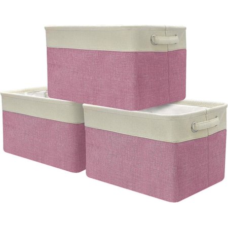 Fabric Storage Cubes 15 Inch - Big Sturdy Collapsible Storage Bins With Dual Handles - Foldable Baskets For Organizing -Decorative Storage Baskets For Shelves | Home & Office Use -3 Pack| Pink