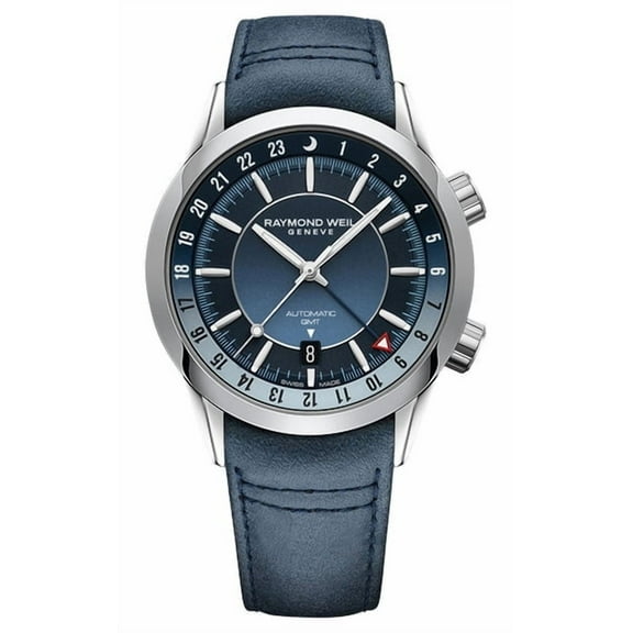 Raymond Weil Freelancer Automatic GMT Blue Dial Leather Strap Men's Watch 2761-STC-50001