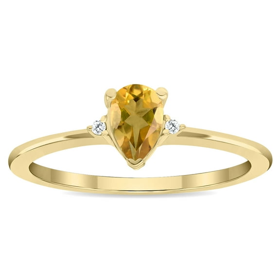SZUL Women's Pear Shaped Citrine and Diamond Classic Band in 10K Yellow Gold