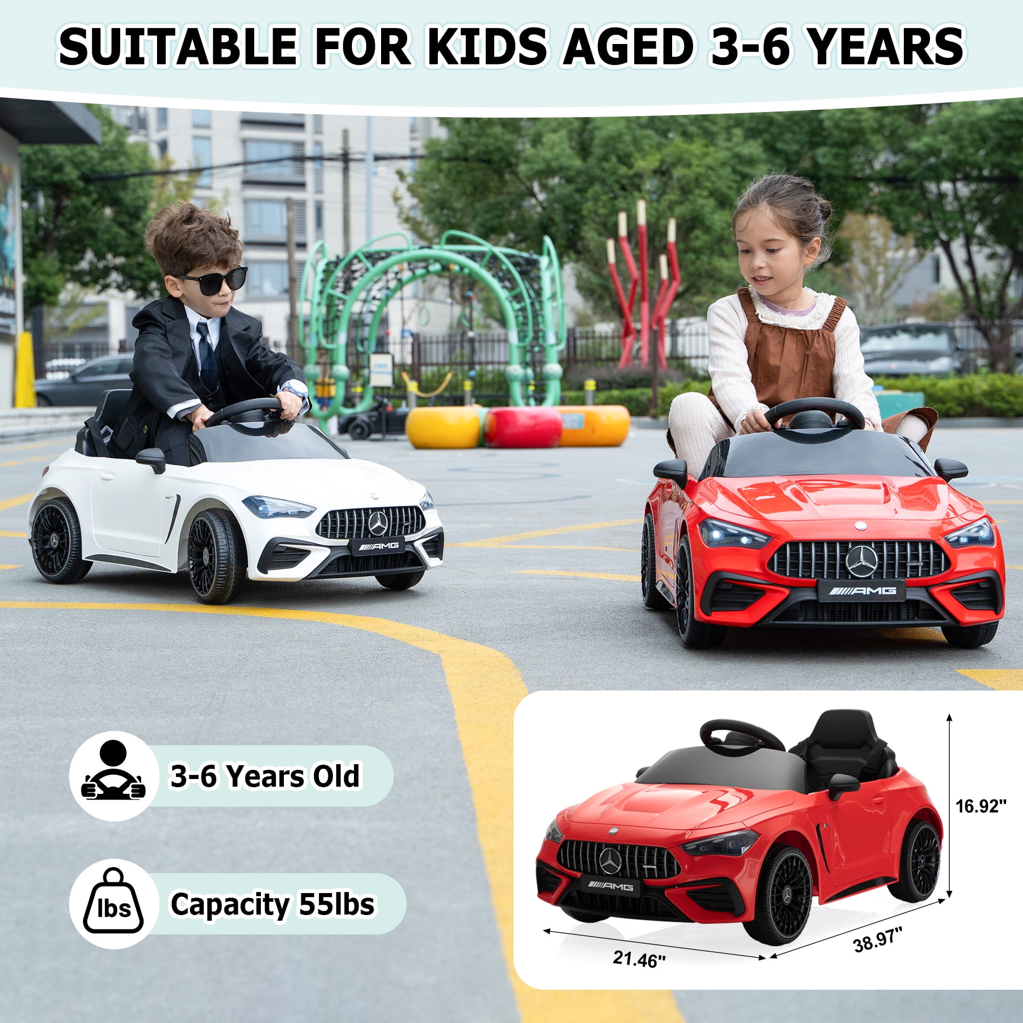 Jaxpety Licensed Mercedes-Benz AMG CLE53 Electric Ride on Toys with Parent Remote Control,Music and Lights,Electric Car for Kids,Red