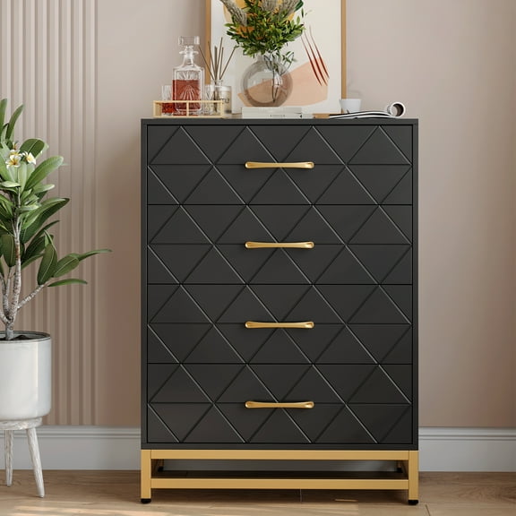 4 Drawer Dresser for Bedroom,Chest of Drawers with Mental Handle for Kids Room,Dresser with 4 Storage Drawers for Living Room,Entryway,Hallway