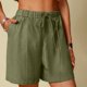 thumbnail image 1 of Karight Linen Shorts for Women High Waisted Lightweight Casual Summer Drawstring Short Pants Beach Vacation Outfit W Pockets, 1 of 7