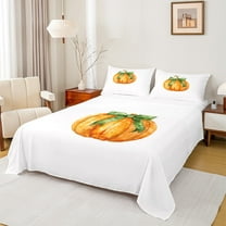 Manfei Watercolor Pumpkin Kids Queen Sheet Sets, Green Princess Bowknot Flat Sheet, Cute Cartoon Theme Queen Fitted Sheet, Microfiber Bedroom Decor, 4 Pieces