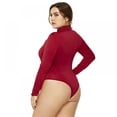 thumbnail image 3 of Baywell Women's Plus Size Zipper Long Sleeve Bodysuits Basic Leotard Red(Turtleneck) XL-6XL, 3 of 10