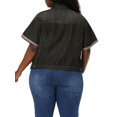 thumbnail image 3 of Agnes Orinda Women's Plus Size Button Front Work Crop Short Sleeves Denim Jacket 3X Black, 3 of 7