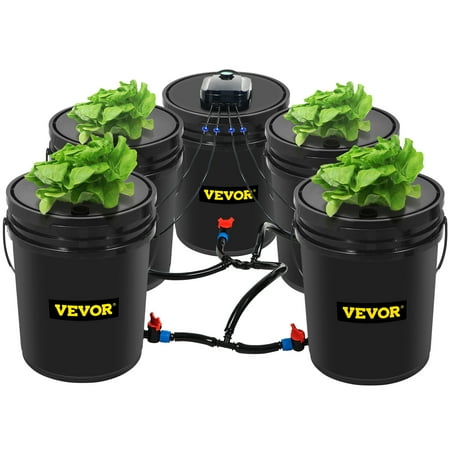 VEVOR DWC Hydroponic Bucket System, 5 Gallon 5 Buckets, Deep Water Culture Growing Bucket, Hydroponics Grow Kit with Pump, Air Stone and Connected Reservoir