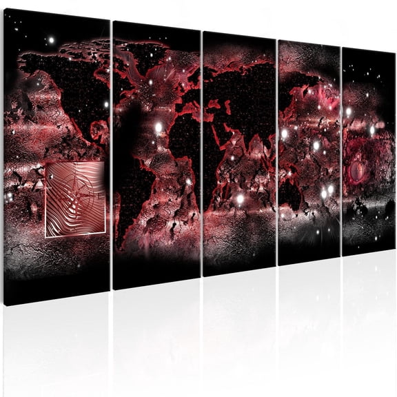 Tiptophomedecor Stretched Canvas World Map Art - Red Light - Stretched & Framed Ready To Hang Art