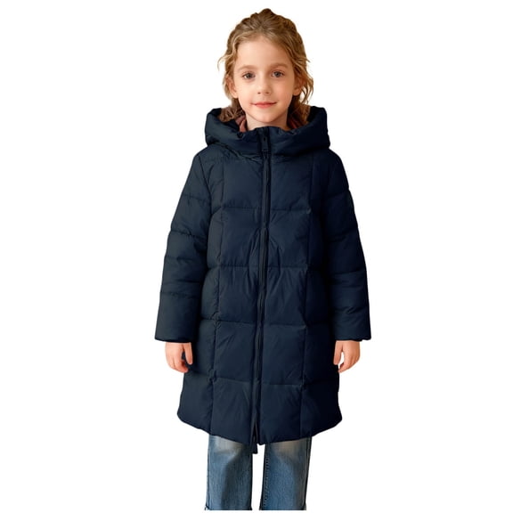 SuTry Kids Long Coat Down Jacket Thickened Warm Hooded Windproof Fall Winter Plush Lined Outerwear for Children 4-12 Years(Black,7-8 Years)