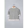 thumbnail image 5 of Women's Beige Striped Knit Cardigan – Ruffle Trim Button Down Short Sleeve Top, XL, 5 of 11