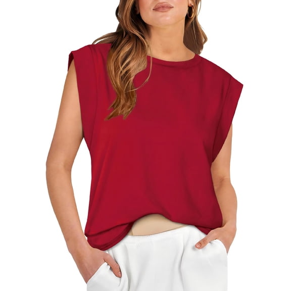 YUEVORA Sleeveless Tops for Women, Crew Neck Cap Sleeve Tops for Women, Casual Loose Fit Summer Tops, Soft Basic Solid Color Daily Office Wear T Shirts for Women