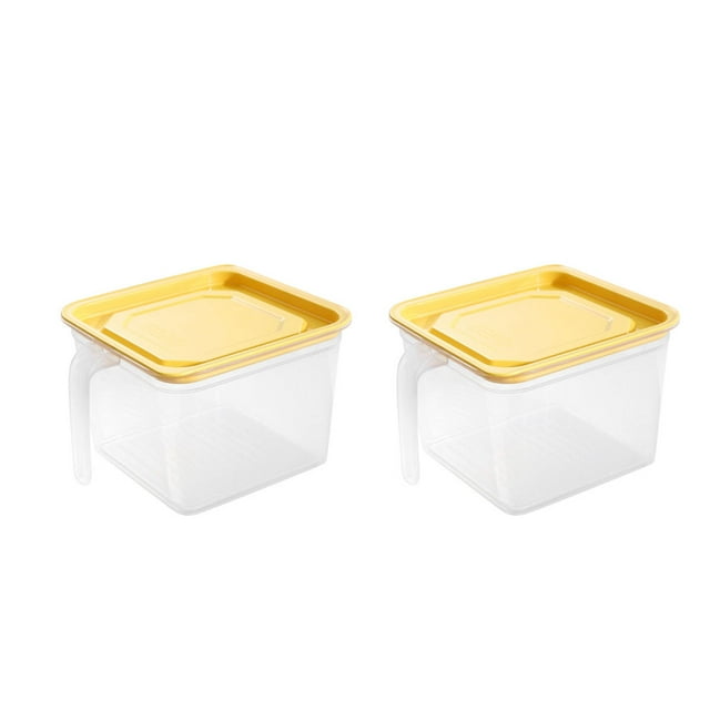 2 Pcs 1.4L Household Sealed Crisper Food Storage Box Fresh Keeping Container Grains Beans Stackable Storage Case with Lid and Handle for Fridge - Size S (Yellow)