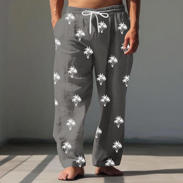 Pantalones largos para hombre, cintura elástica, transpirables, cómodos, suaves, informales, de playa, de poliéster.