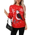 thumbnail image 2 of Chandail de Noël Rouge Ardent pour Femmes Imprimé Pingouin Flocon de Neige Mode Décontractée L, 2 of 10