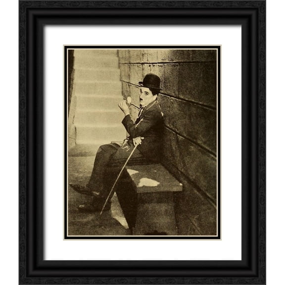 Vintage Hollywood Archive 12x14 Black Ornate Wood Framed with Double Matting Museum Art Print Titled - Charlie Chaplin, The New Movie, 1930