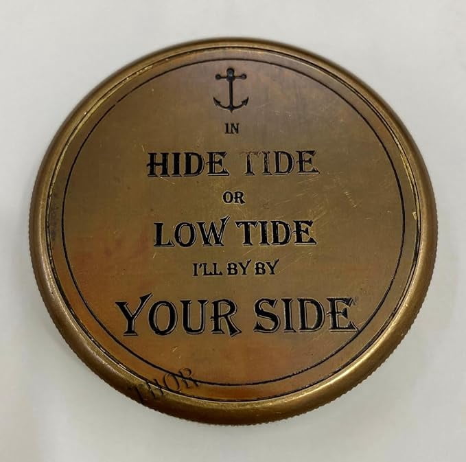 Antique Brass 3" Vintage Compass Direction Marine Graduation Compass Hide Tide or Love Tide I'll by by Your Side Engraved Beautiful Handmade Men Gift