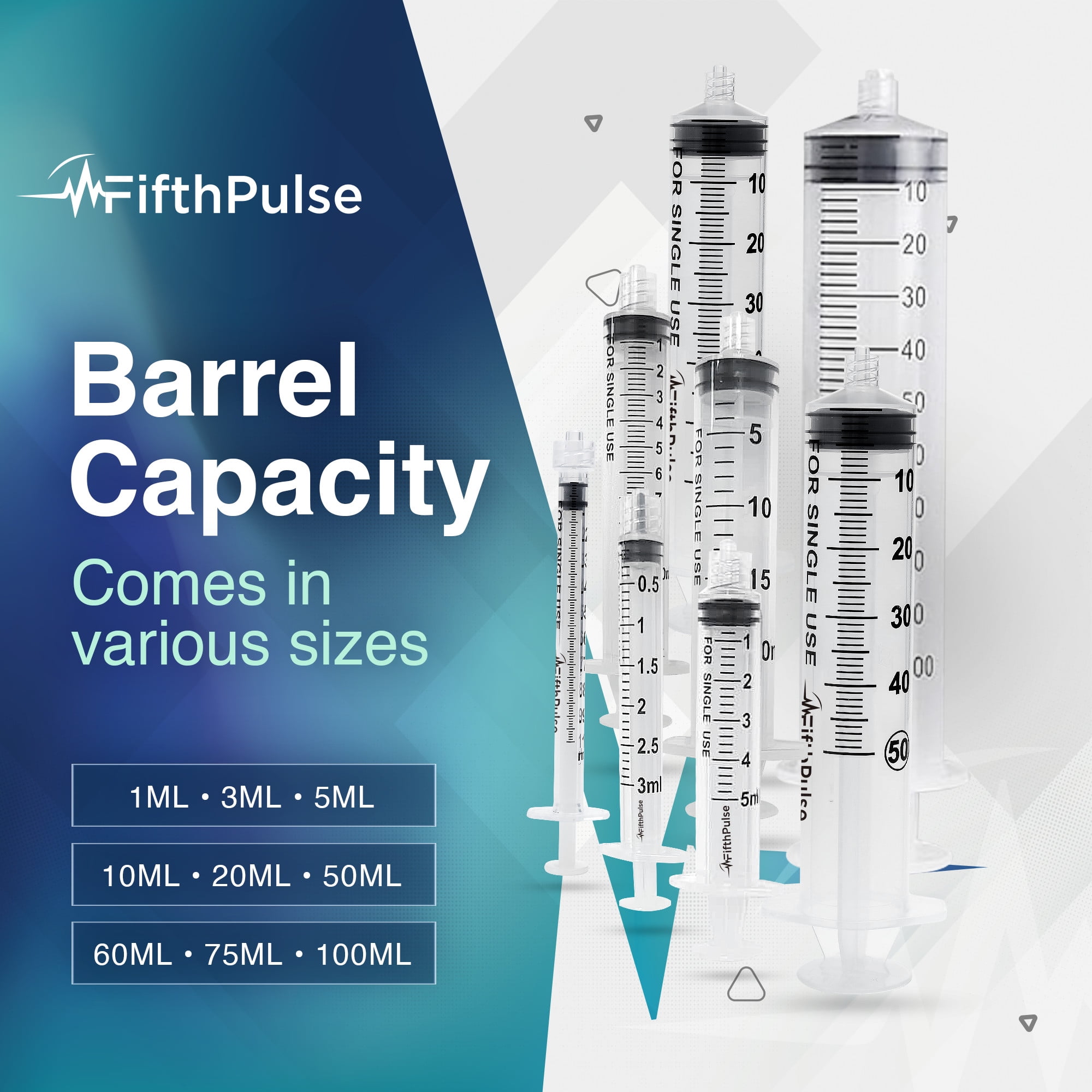 FifthPulse 60ml Syringe with Luer Lock (NO Needle) - Measurement Dispensing, Sterile, Individually Wrapped - 25-Pack
