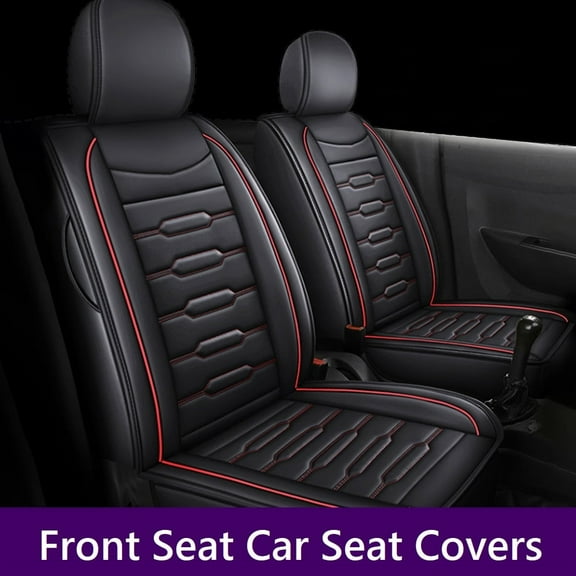AOMSAZTO Car Seat Cover Apply To Front Seat Auto Universal 2-Seat Sedan SUV Truck Black Faux Leather 016