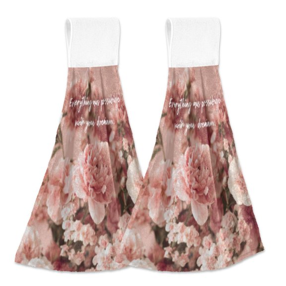 BZSMCE Hanging Hand Towels Fashion Dreamy Blooms Pattern 2-Pack - Velcro Style Bathroom Kitchen Towels