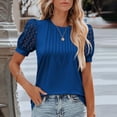 thumbnail image 2 of Staron Chemises d'Été pour Femmes Liquidation Couleur Unie Plissée Tendance Décontractée T-Shirts d'Été Habillés Mode Col Rond Ajouré Hauts Amples Manches Courtes Tunique, 2 of 7