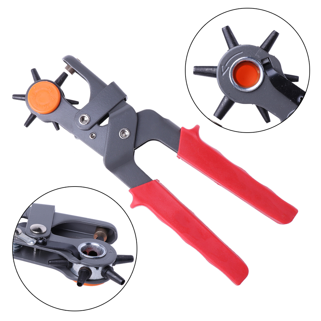 Geemin 6 Sized Heavy Duty Belt Hole Punch Hand Pliers Belt Holes Pliers Tool