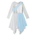 thumbnail image 7 of Zaldita Long Sleeve Praise Dance Dress for Girls Metallic Liturgical Worship Dance Costumes Asymmetrical Church Robe Tunic Light Blue 14, 7 of 7