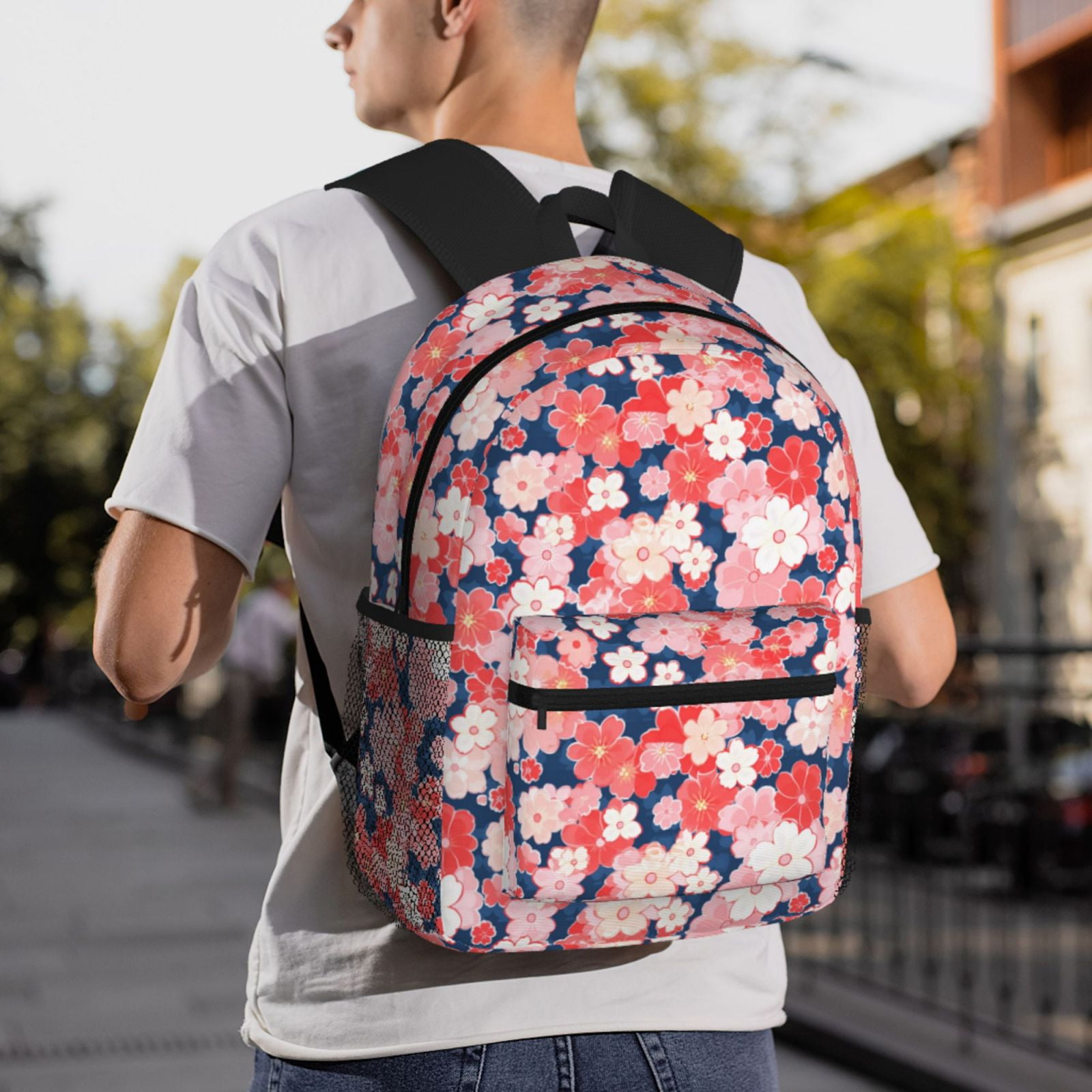 Gukieu Japanese Cherry Blossoms Print Backpack, Waterproof Backpack with Adjustable Shoulder Straps, Suitable for Campus, Business, Travel, Unisex