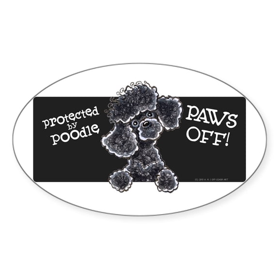 CafePress - Black Poodle PAWS OFF - Sticker (Oval)