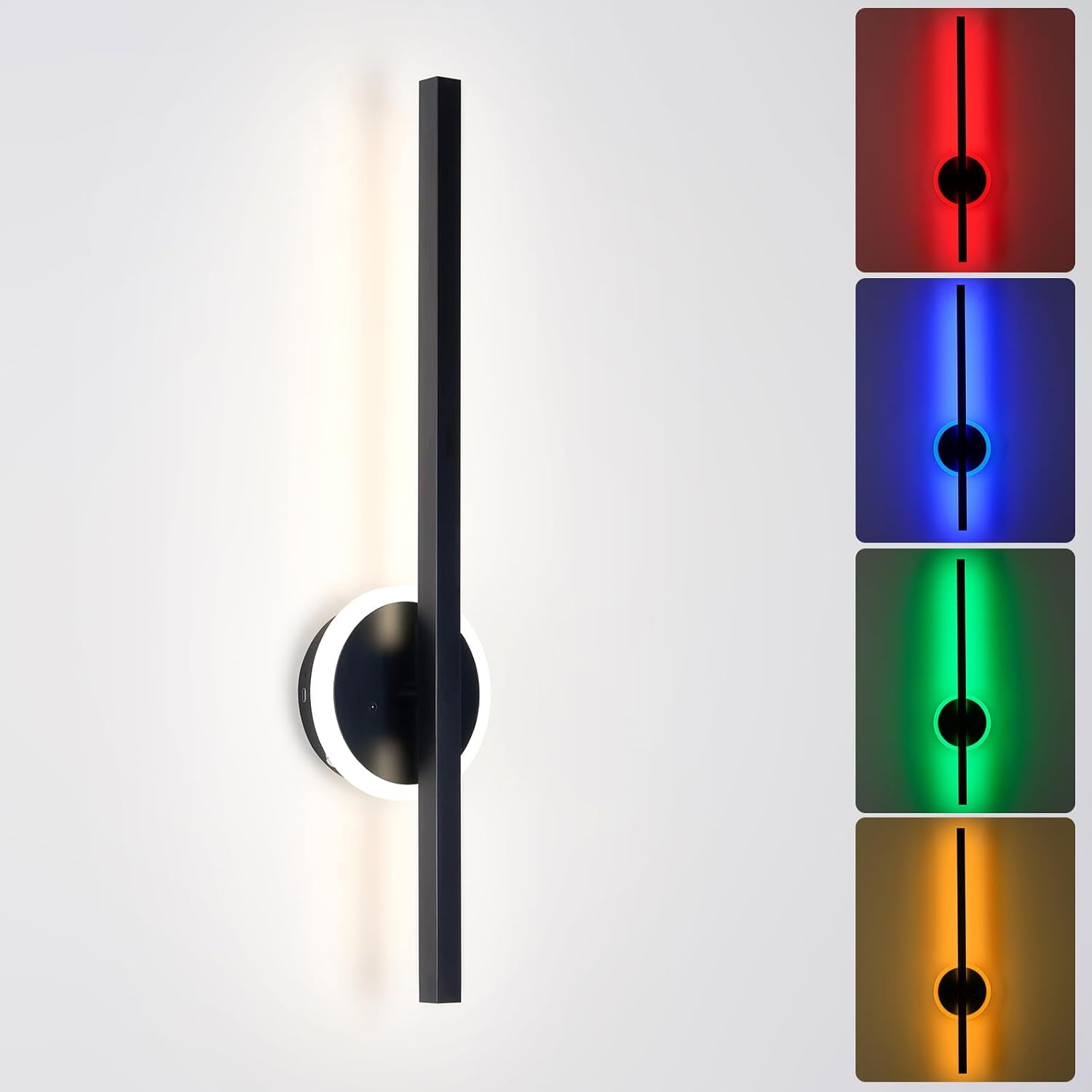 RGHJAR-Battery Operated Wall Sconces, RGB Wall Light with Remote and Touch Control, 24 Inch Dimmable Rechargeable LED Wall Lamps with 7 RGB Colors for Bedroom, Hallway, Livingroom, Black