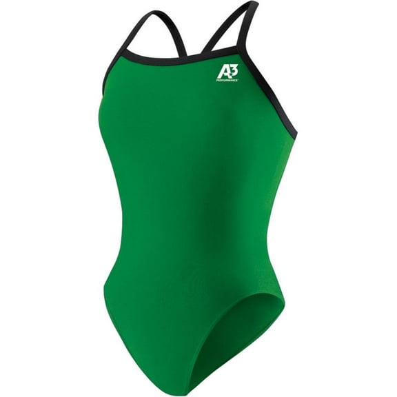A3 Performance Women's One Piece Swimsuit, Green with Black Trim - 32