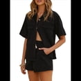 thumbnail image 3 of Conjunto de Dos Piezas de Mezclilla para Mujer: Camisa de Corta con Botones y Pantalones Cortos con Cordón, Conjunto Informal de Mezclilla Negro L, 3 of 10