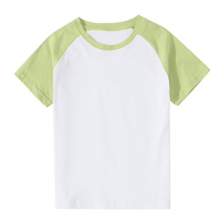 BLTIBY Girls Boys Summer Short Sleeve Top Child Kids Round Neck Solid Color Cotton Shirts Toddler Infant Fashion Casual Loose Pullover Blouse Mint Green 9-10 Years