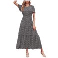 thumbnail image 1 of Vestido largo de manga corta con cuello redondo y estampado informal de verano para mujer a la moda Fridja qw2552, 1 of 1