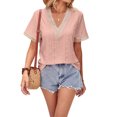 thumbnail image 3 of Lucakuins - Camisetas informales de verano para mujer, manga corta, cuello en V, color de contraste, camisetas holgadas Lucakuins  moda, 3 of 8