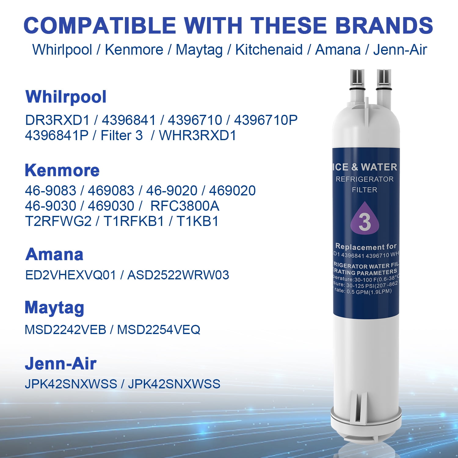 EDR3/RXD1 Water Filter Replacement Compatible with 4396841 4396710 Filter3 and 46-9083 46-9030 P1RFWB2 P1WB2L T1RFKB1,3-Pack