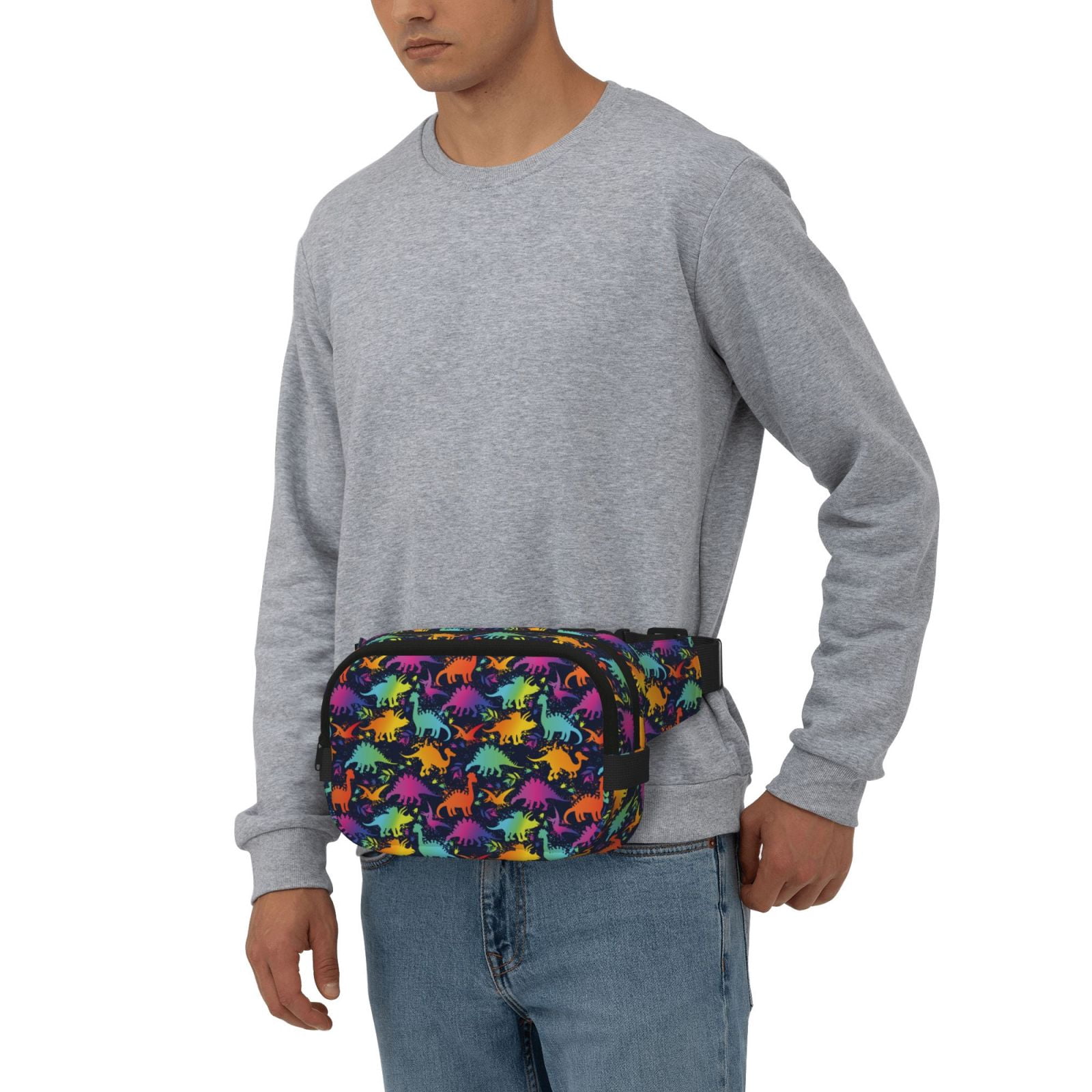 Kuqiui Colorful Dinosaur Print Fanny Packs for Women Cross Body Waist Bag Fashionable Fanny Pack Designer Workout Hiking Waist Pack Running Travel Gym