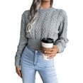 thumbnail image 4 of Sedceaty Women's Sweater Simple Solid Color Twist Knit Long Sleeve Round Neck Navel Length Breathable Pullover, 4 of 6