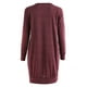 thumbnail image 3 of Blusa larga informal color vino para mujer con escote en V, mangas largas, bolsillos y abertura lateral, 3 of 6