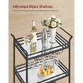 thumbnail image 3 of 3-Tier Bar Serving Cart with Mirrored Glass Shelves, Removable Wine & Glass Holders, Swivel Wheels - Compact for Kitchen, Apartment, Small Spaces - Black, 3 of 6