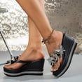thumbnail image 5 of Rokment Women's Sparkly Rhinestone Butterfly Platform Wedge Flip Flops Bridal Bling Chunky High Heels Slip on Thong Sandals Beach Summer Dress Shoes Black Size 6.5, 5 of 7