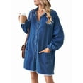 thumbnail image 2 of Women'S Oversized Denim Shirt Dress Button Up Lantern Long Sleeve Tiered Frayed Hem Mid Jean Dress Dark Blue XL, 2 of 9