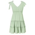 thumbnail image 6 of kamemir Womens Summer Casual V Neck Sleeveless Mini Dress 2024 Tie Shoulder Tiered Ruffle Swing A Line Short (Green,XL), 6 of 6