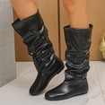 thumbnail image 6 of Goodw7 Women Knee High Pull On Boots, Soft Leather Ruched Flat Heel Bootie, Vintage Retro Winter Footwear for Daily Outing Commute Travel Shopping, 6 of 9