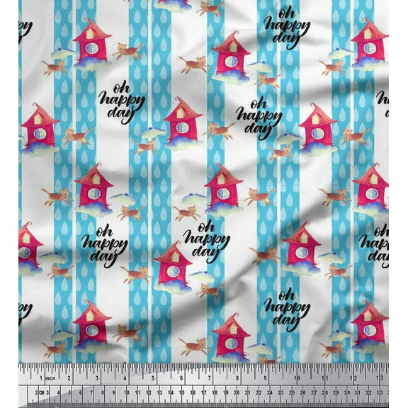 Soimoi Cotton Duck Fabric Stripe,Hut & Cat Animal Print Fabric by Yard 42 Inch Wide
