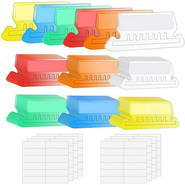 LOVEVER 120 Sets Multicolor Hanging File Folder Tabs with Blank Inserts 2 Inches Plastic Hanging File Tabs for Hanging Folders